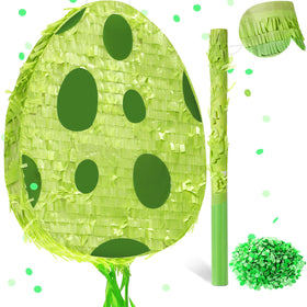 Lenwen dinosaur egg pinata closed in green, adds playful décor and keeps candy mystery for guests.