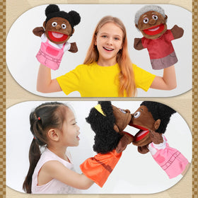 Lenwen son puppet with bright clothes for lively storytelling and learning.