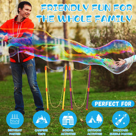 Lenwen giant bubble wands in orange and purple producing large bubbles.