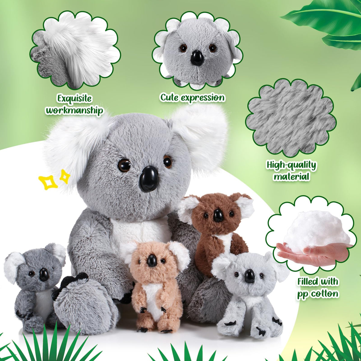 Lenwen koala tummy zipper detail to reveal the four babies.