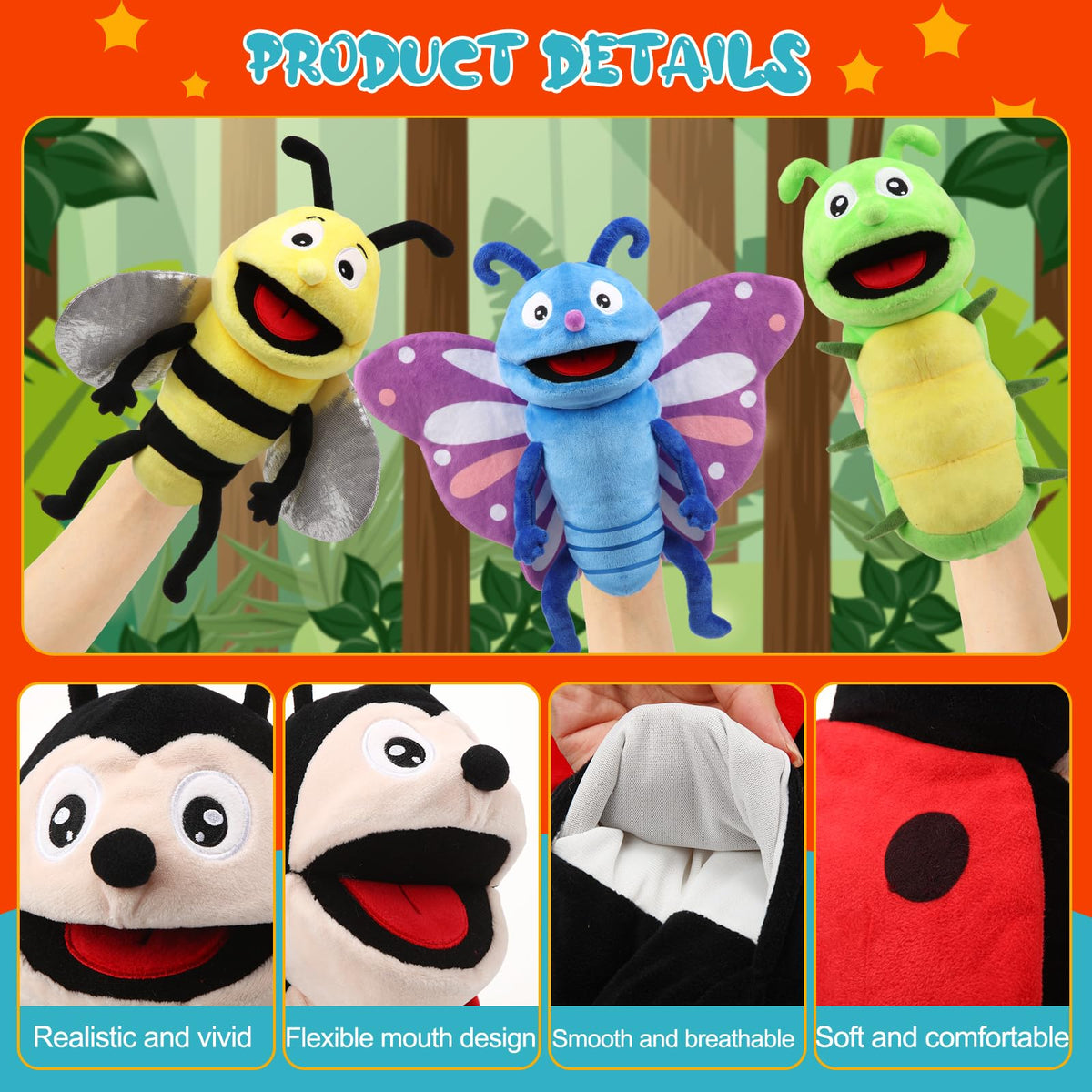 Lenwen ladybug puppet mouth shot ideal for classroom puppetry and role play