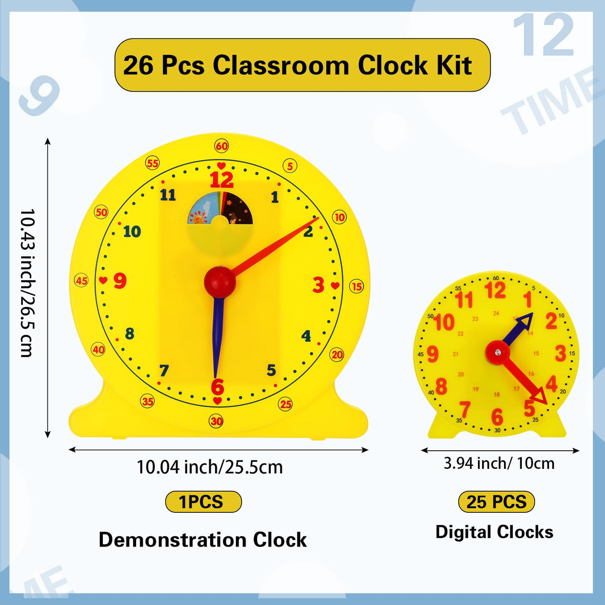 Lenwen mini geared clocks display 24 hours for hands-on time practice