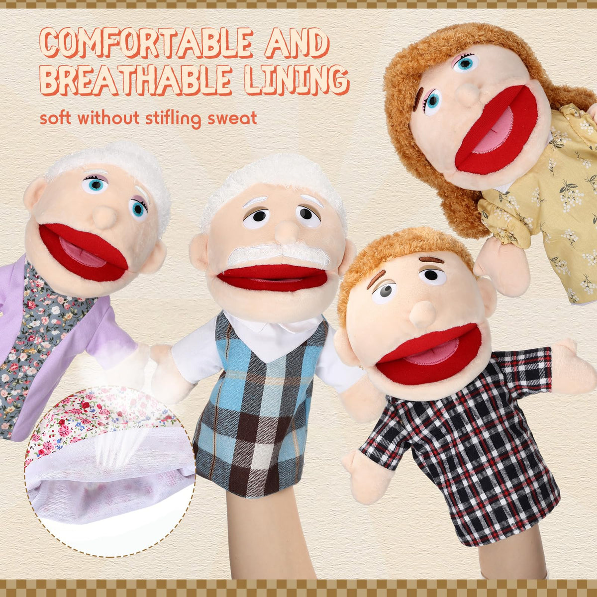 Lenwen mother hand puppet with movable mouth for storytelling