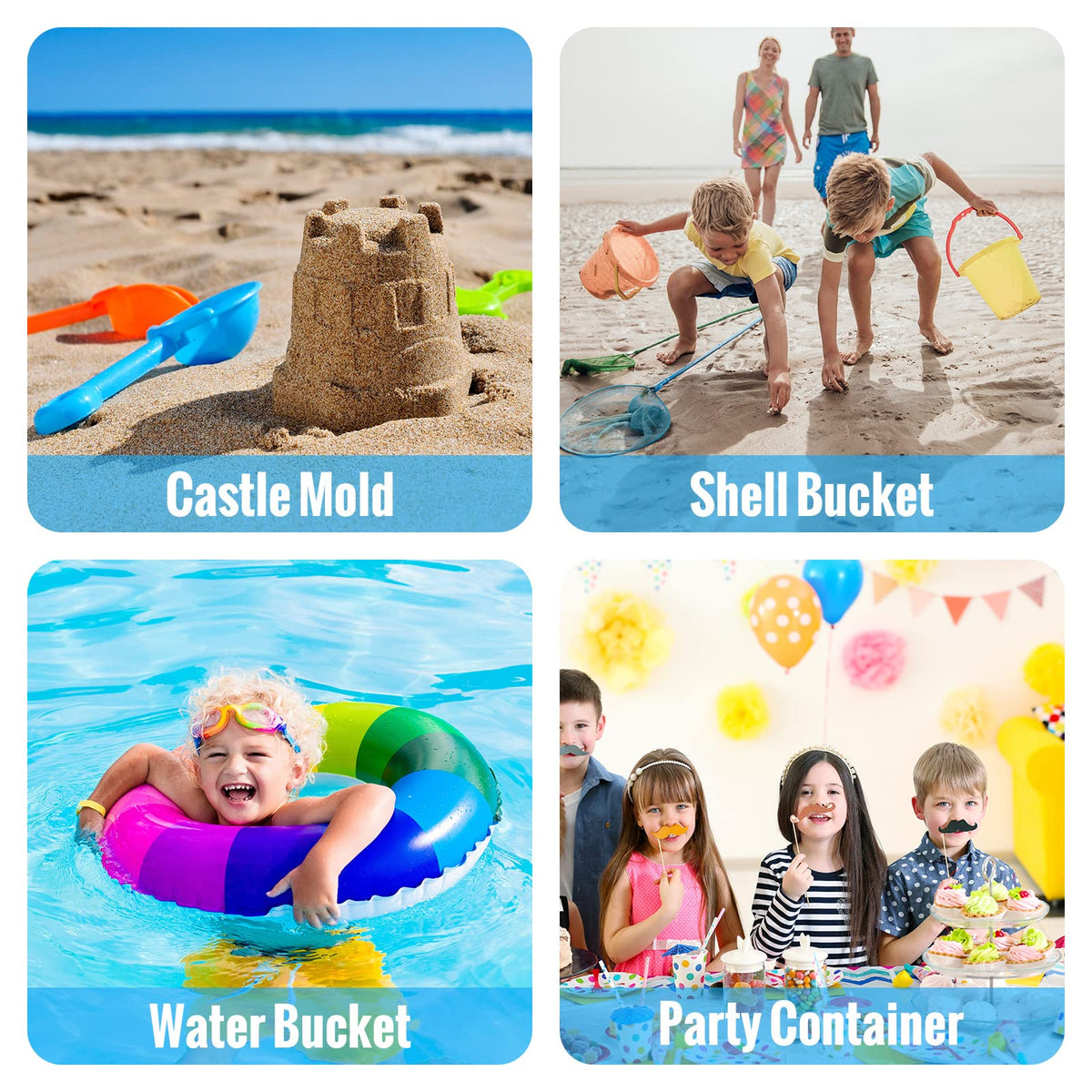 Lenwen pastel green beach bucket complements outdoor picnics and water play.