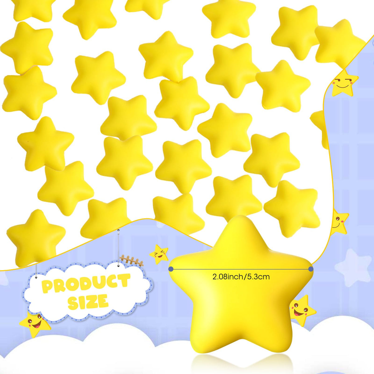 Lenwen yellow star stress ball, 2-inch size, portable desk companion