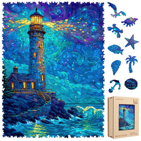 Leodozzio Lighthouse wooden puzzle full view for a calming coastal pastime