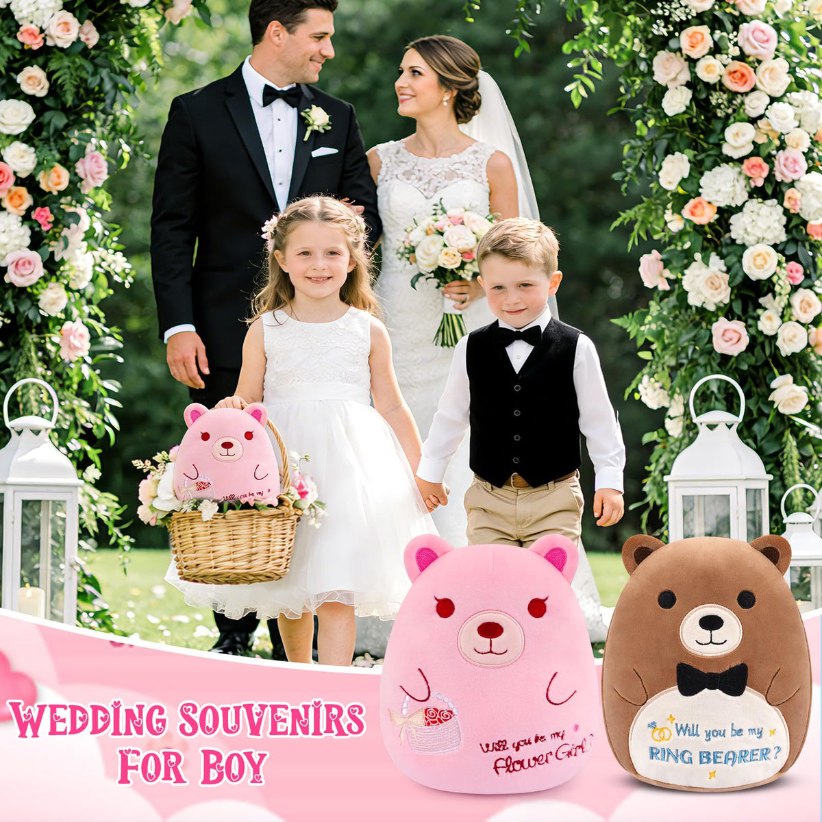 Leokawin 8-inch teddy bear, portable wedding keepsake for flower girls.