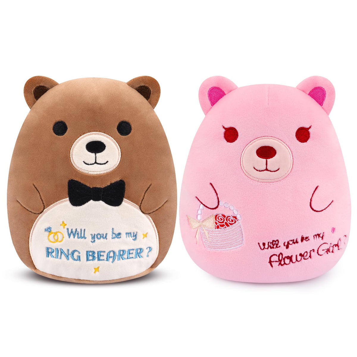 Leokawin teddy bear with floral basket embroidery, a charming wedding invitation keepsake.