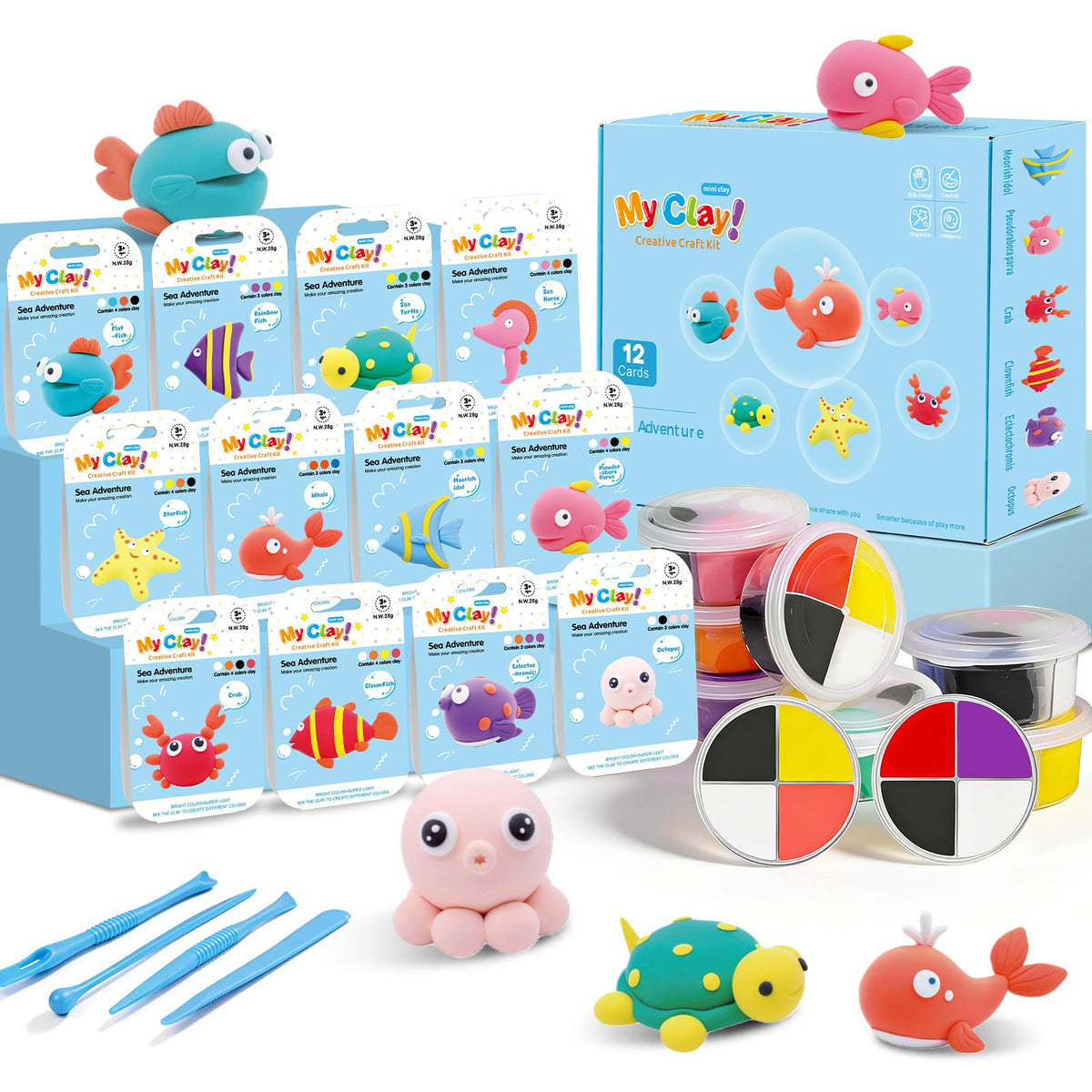 LEOMAUNYX Air Dry Clay Kit: Ocean animals setup makes kid-friendly crafting easy.