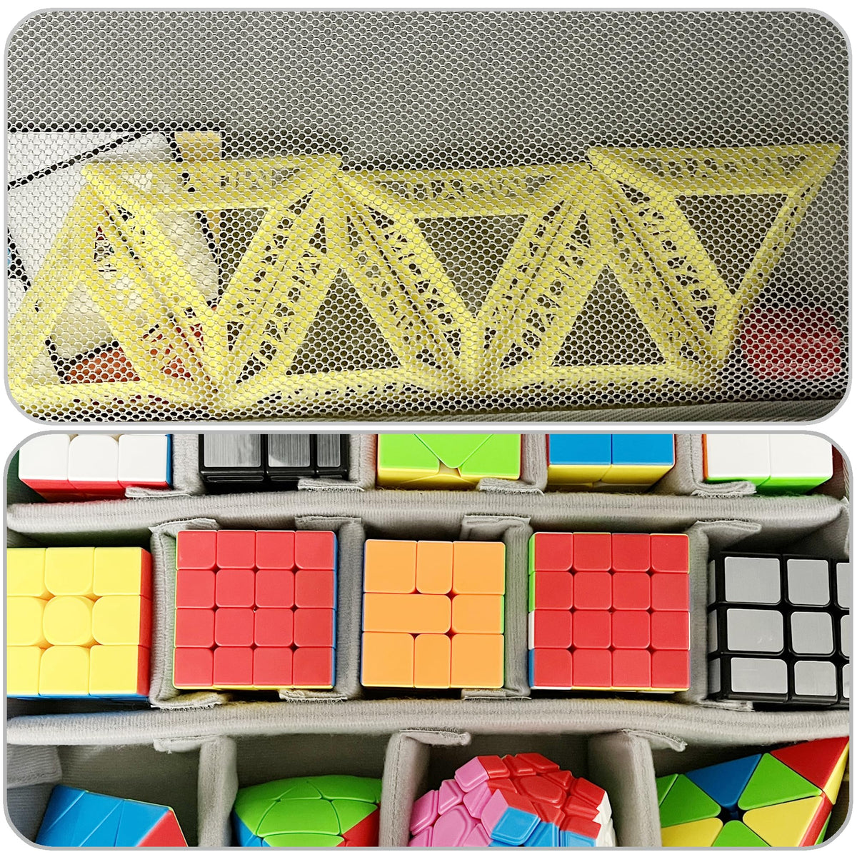 LeoTube interior mesh pocket stores tools and tutorials for cubes.