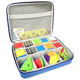 LeoTube blue speed cube case with main compartments for secure transport.