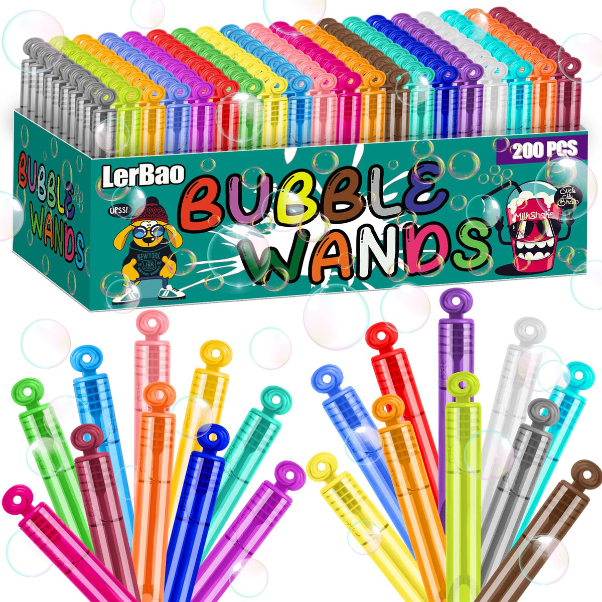 LerBao 200pcs bubble wands in 20 colors for vibrant party fun