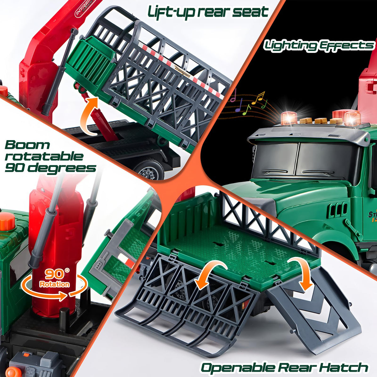 LerBao Dinosaur Transport Truck bed with detachable guardrails enables flexible loading
