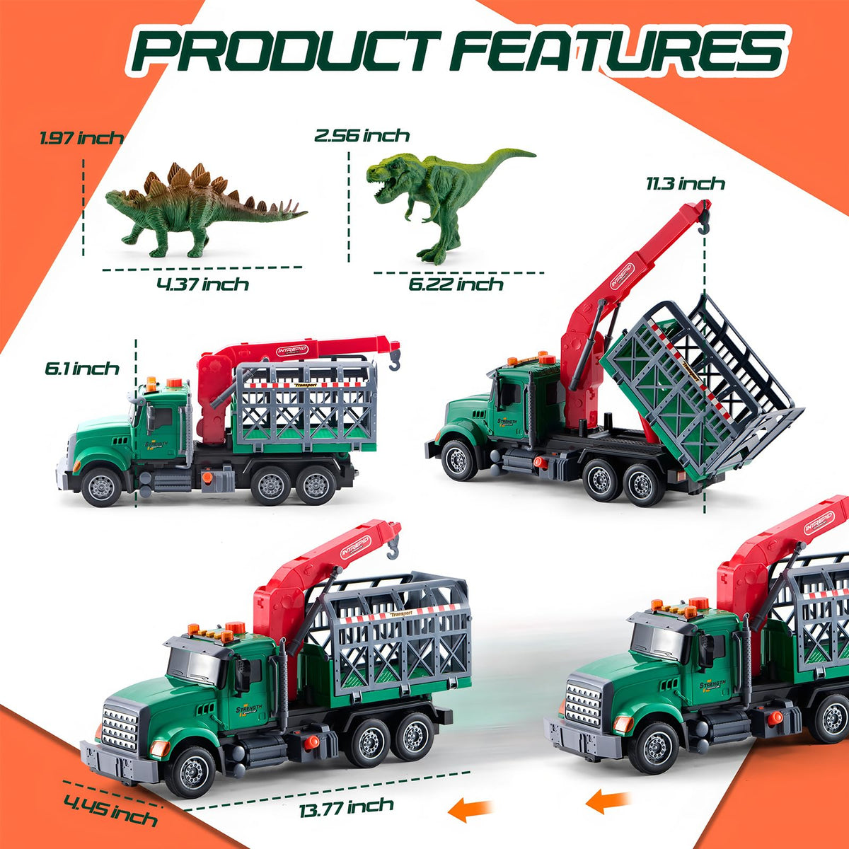 LerBao Dinosaur Transport Truck crane arm action for realistic capture play