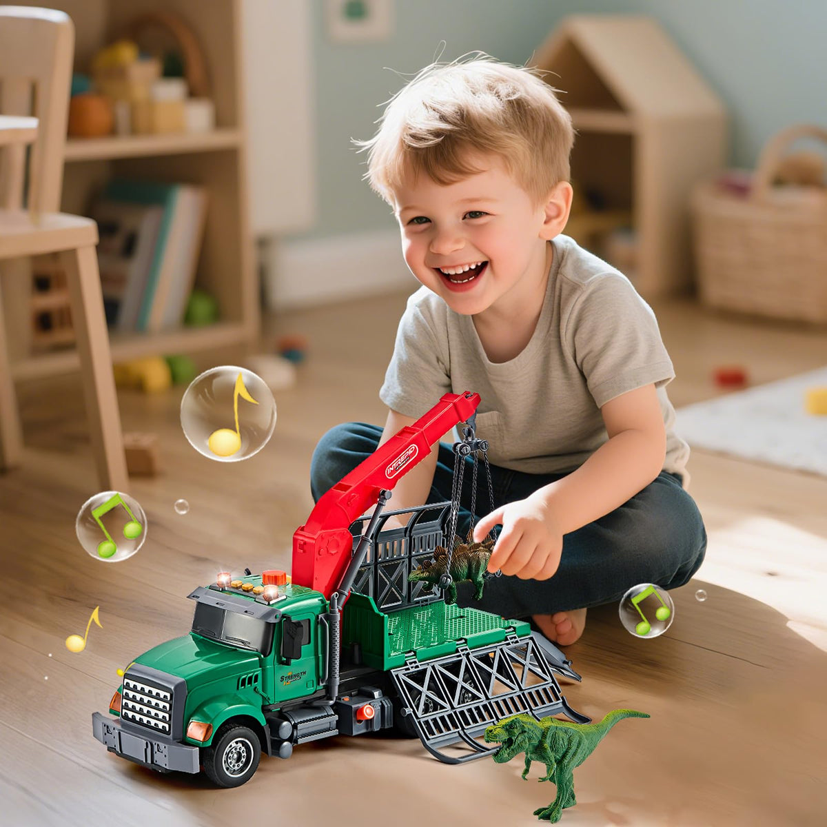 LerBao Dinosaur Transport Truck side view highlights sturdy design for rough kids' play