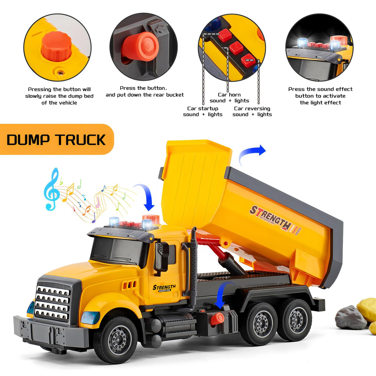 LerBao large 14-inch construction trucks for prominent on-table play