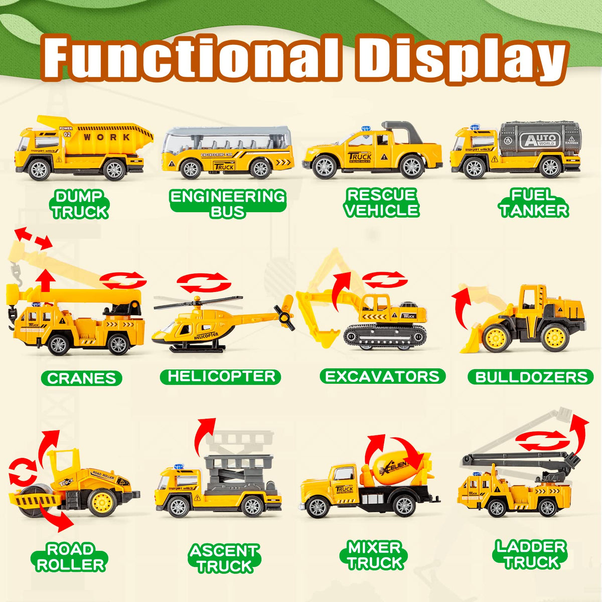 lerbao mini die cast construction vehicles pack for creative pretend play
