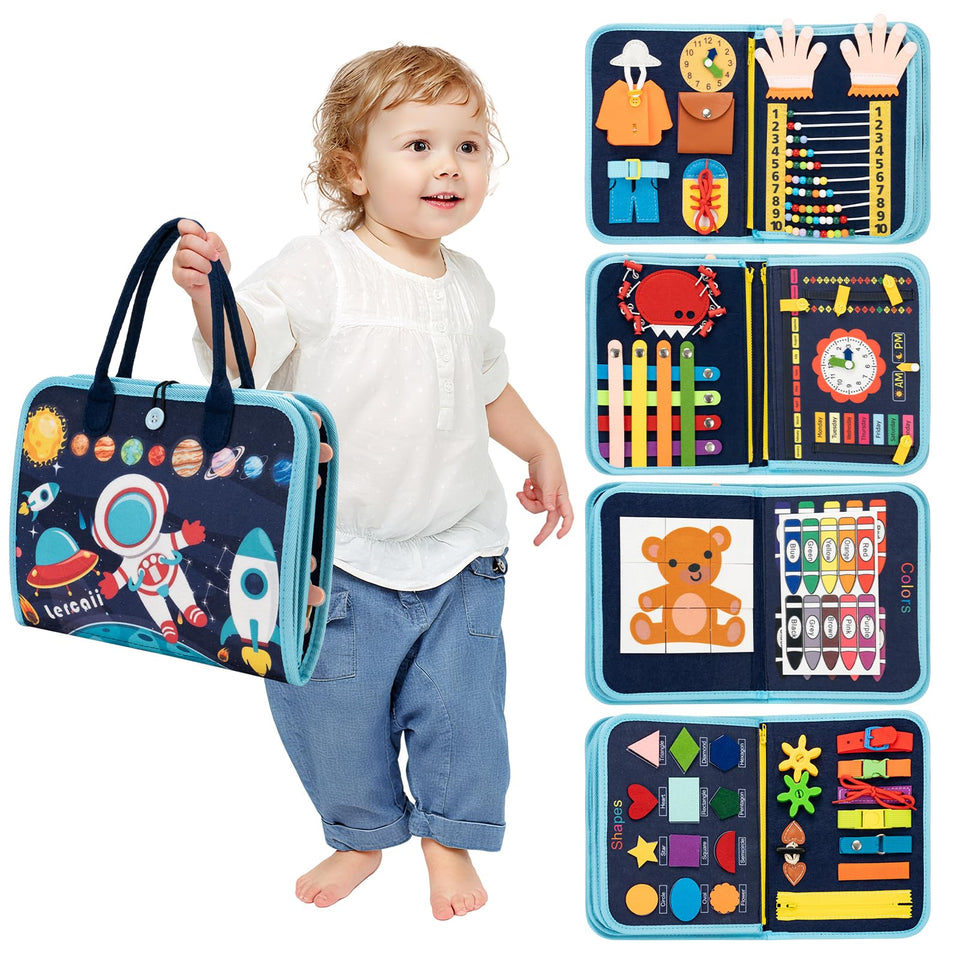 Lercaii Toddler Busy Board Book cover opened for tactile exploration and independent play.