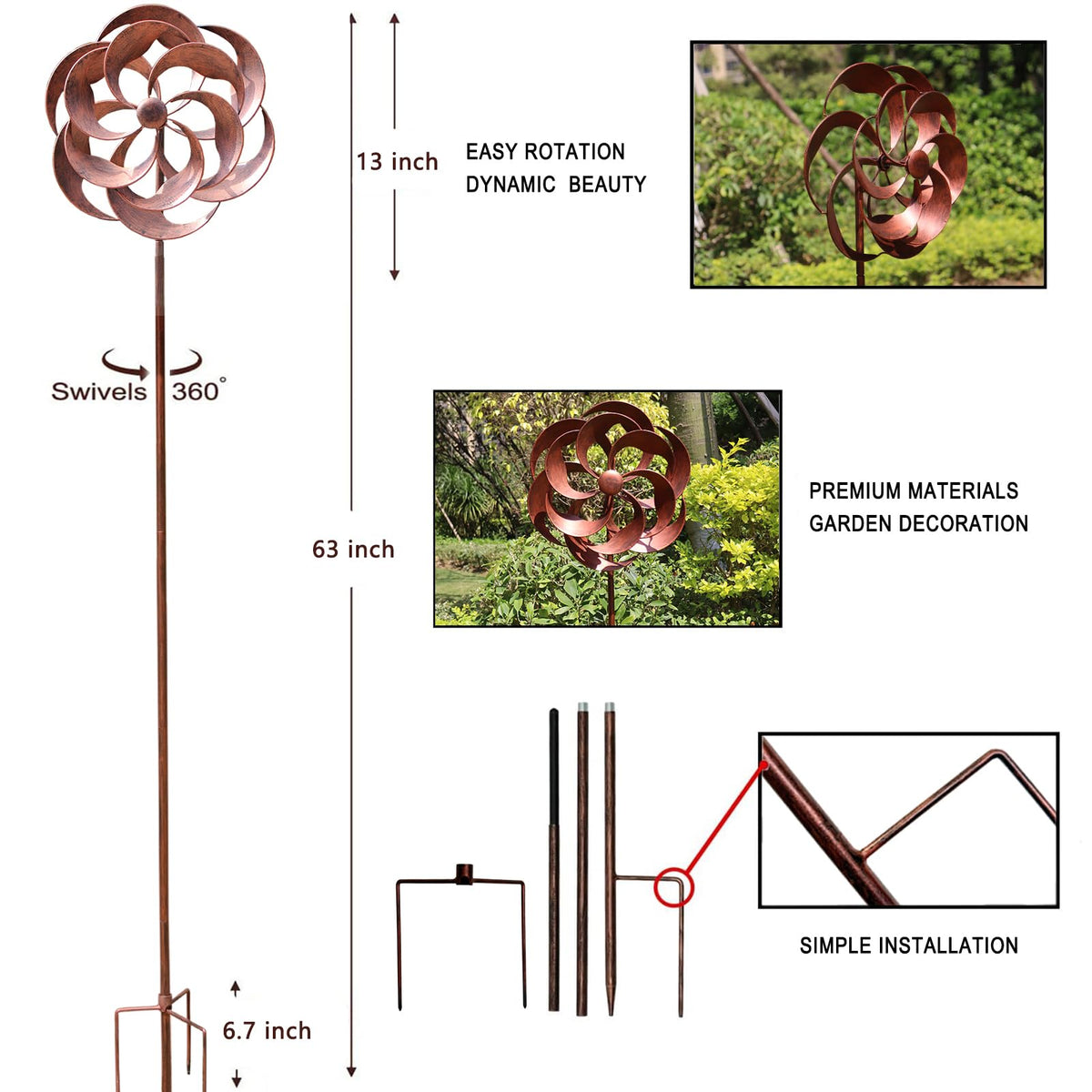LERFUGI wind spinner durable metal with corrosion-resistant coating for outdoors.