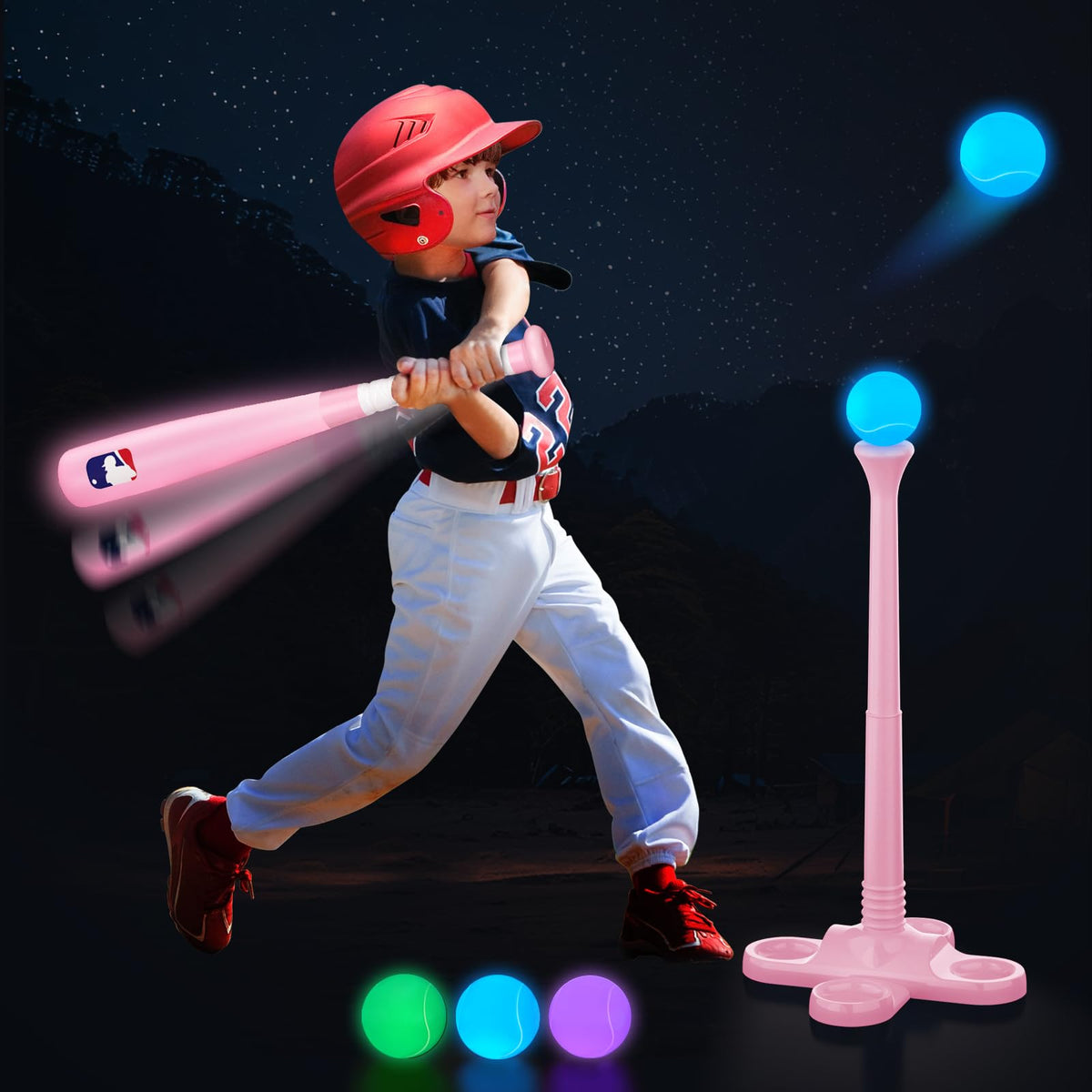 Leshein T Ball Set glow bat in dusk play highlight