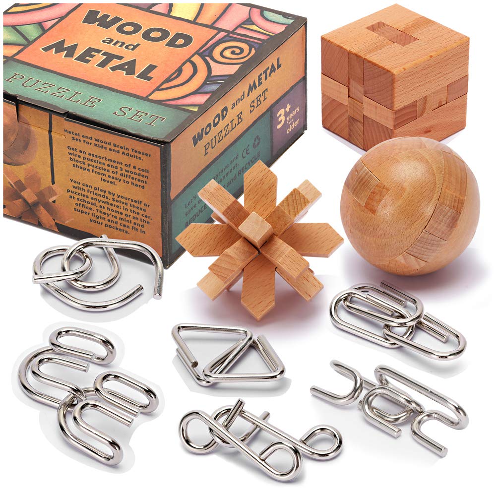 LESONG metal coil puzzle with wooden blocks, durable and portable for on-the-go focus.