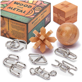 LESONG metal coil puzzle with wooden blocks, durable and portable for on-the-go focus.