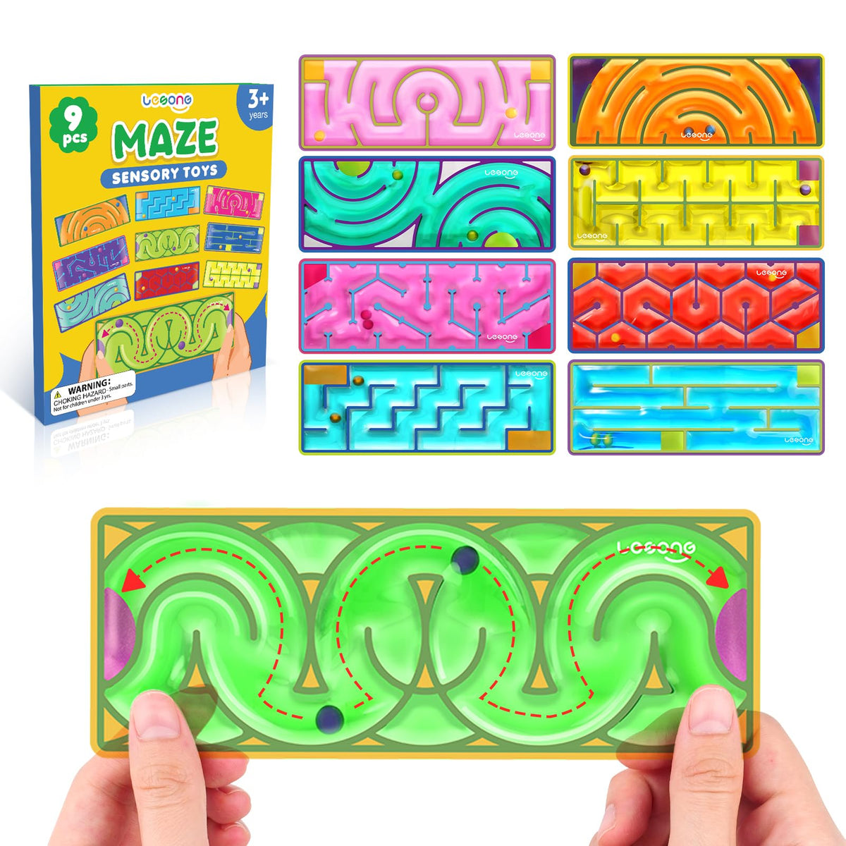 LESONG 9-pack sensory fidget mazes overview for focus.