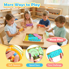 LESONG close-up of textured labyrinth and squeezable ball for tactile play.