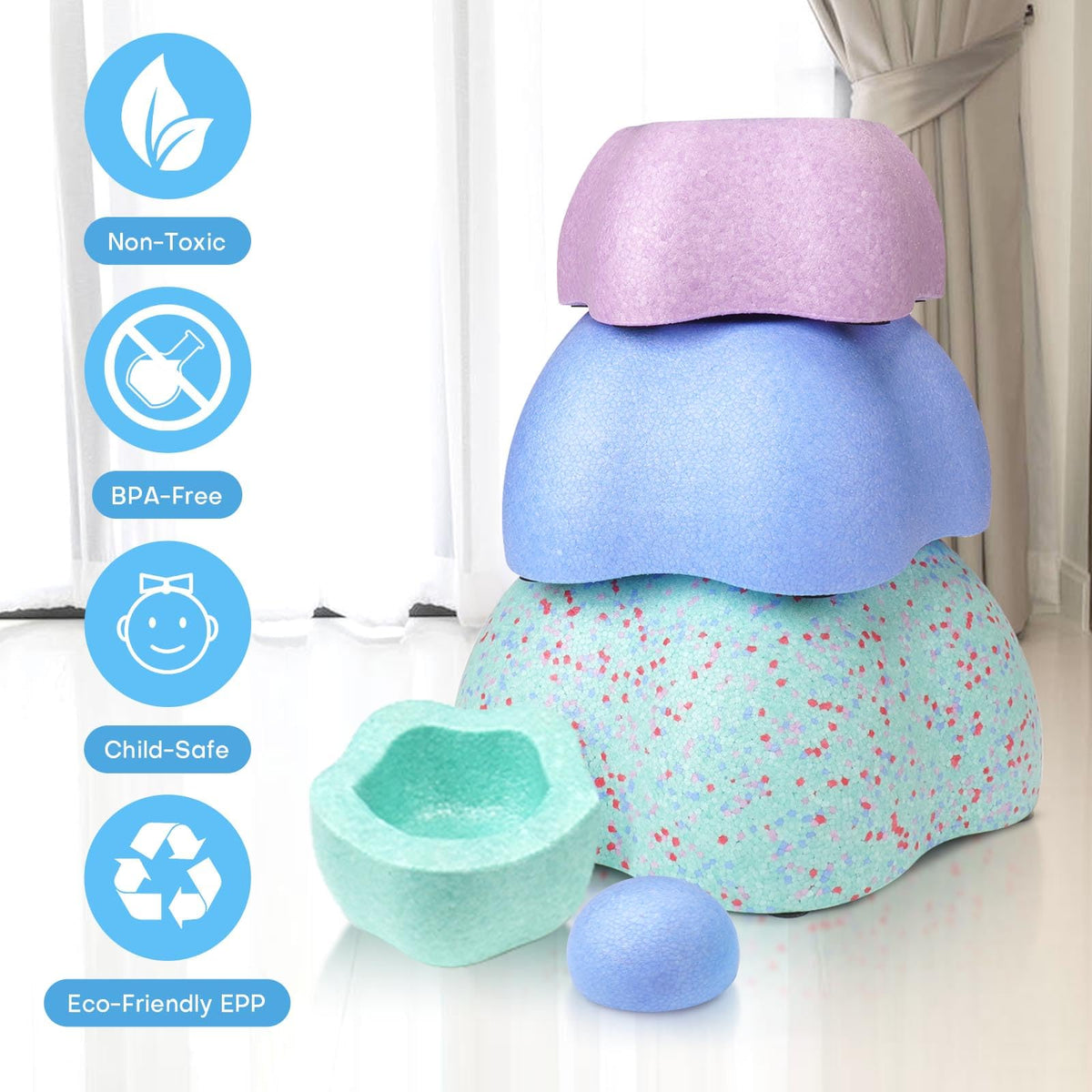 LESSETI Flower Stones balance tiles support gross motor play and problem solving