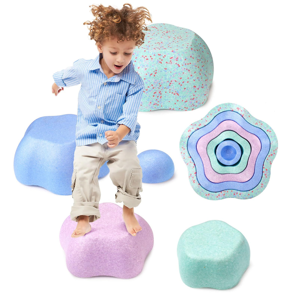 LESSETI Flower Stones multi-color stack for color recognition and imaginative play
