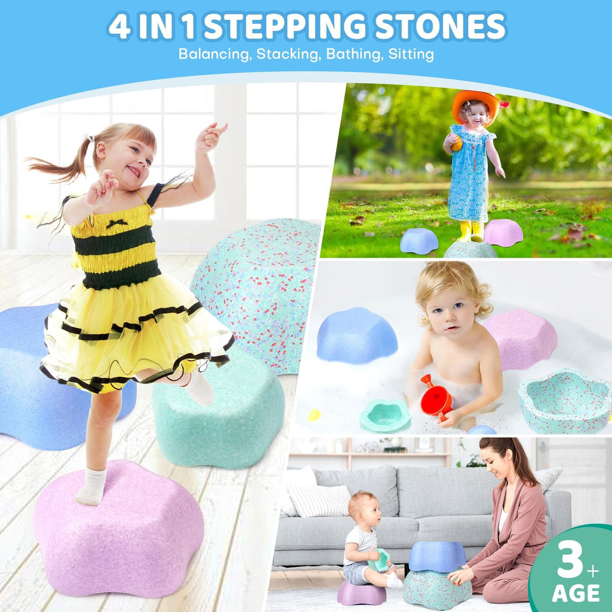 LESSETI Flower Stones tower-building set promotes balance and coordination
