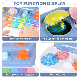 LESSETI pop up music toy buttons close-up highlights tactile learning.