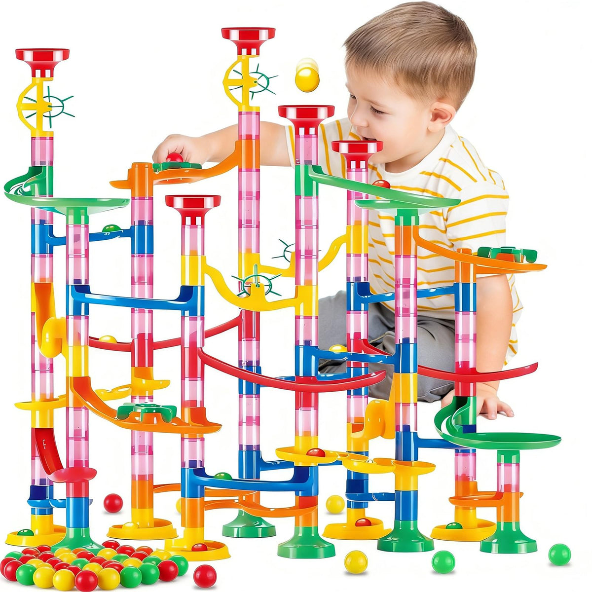 LESSETI marble run 133-piece set with colorful tracks for creative play