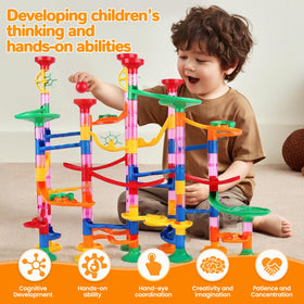 LESSETI marble run track assembly demonstrates beginner to advanced challenges
