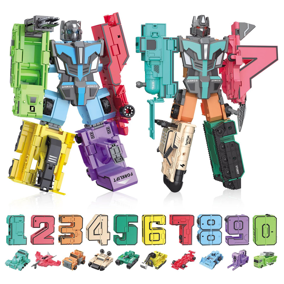 LESSETI transforming robots assembly showing digits becoming playful STEM robots