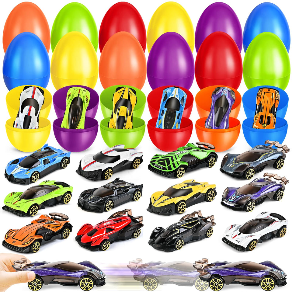 Letapapa 12-pack Easter eggs with diecast cars inside for engaging egg hunts