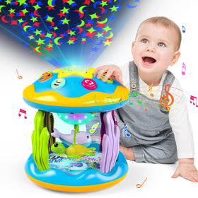Letapapa 4-in-1 rotating projector with dolphins for engaging tummy time.