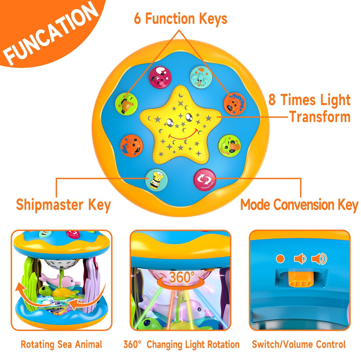Letapapa 4-in-1 rotating projector with turtles for sensory play.