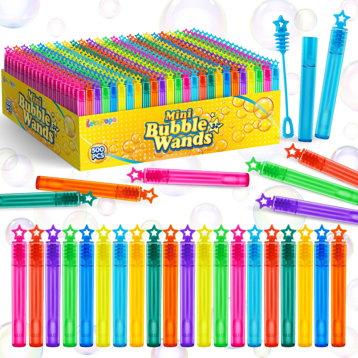 Letapapa bubble wand bulk set of 500 pieces in 10 colors for festive parties.