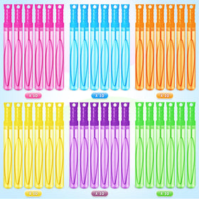 Six vibrant colors of Letapapa bubble wands for group play.