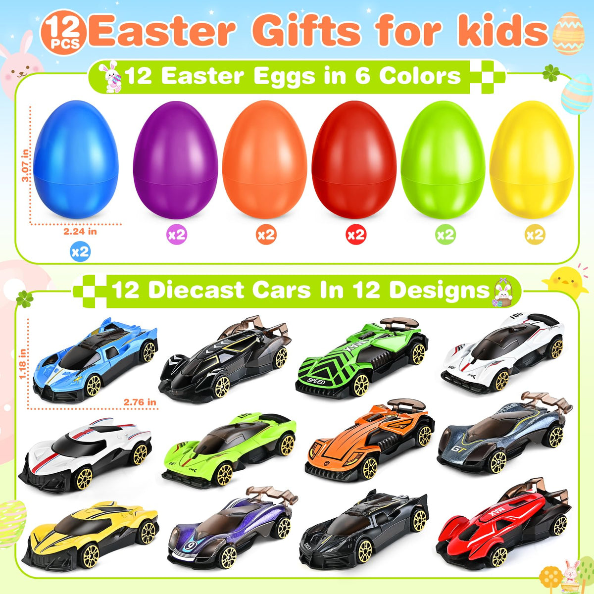 Letapapa diecast cars glide smoothly inside eggs for sharing