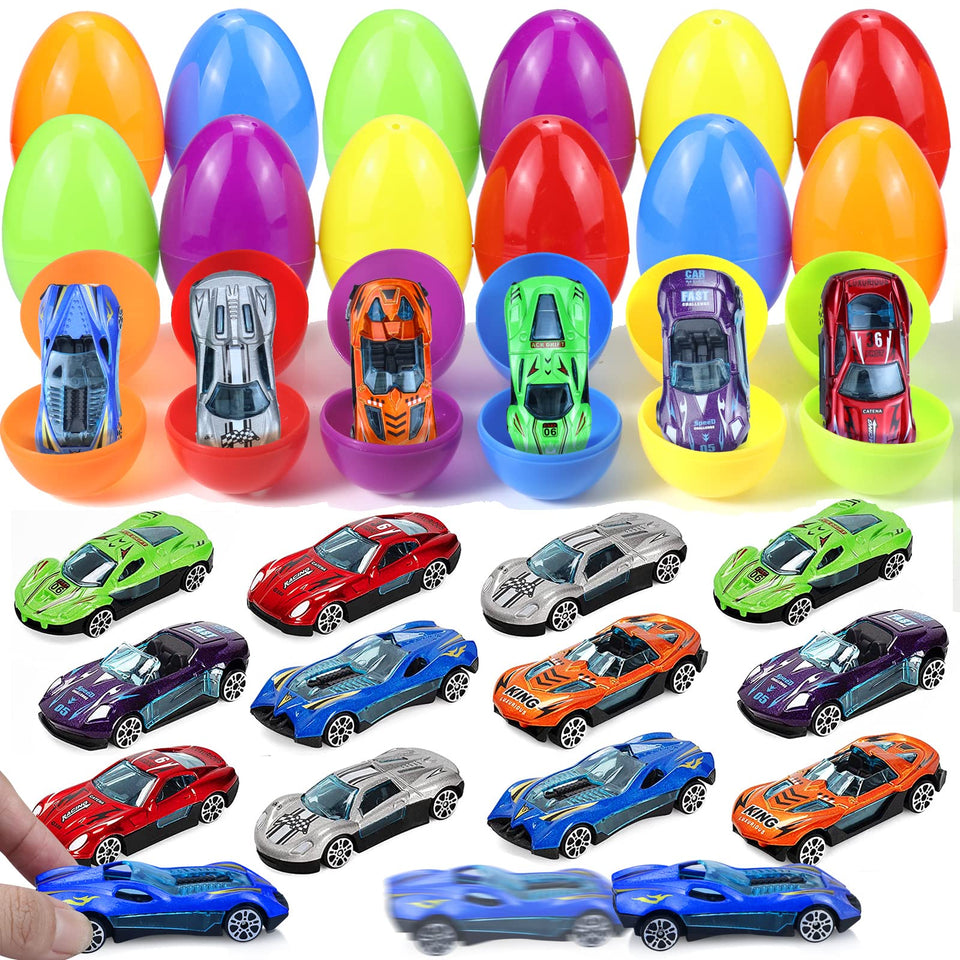 Letapapa Easter eggs with die-cast cars for 12-pack egg hunts