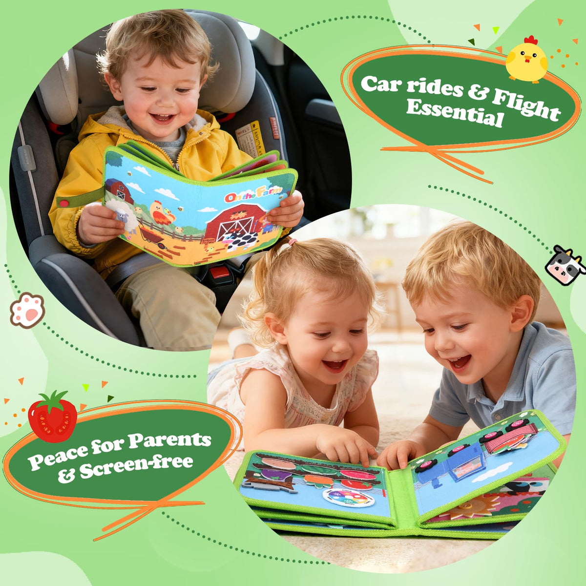 Letapapa Farm Busy Book chick squeak page provides a playful sound cue.