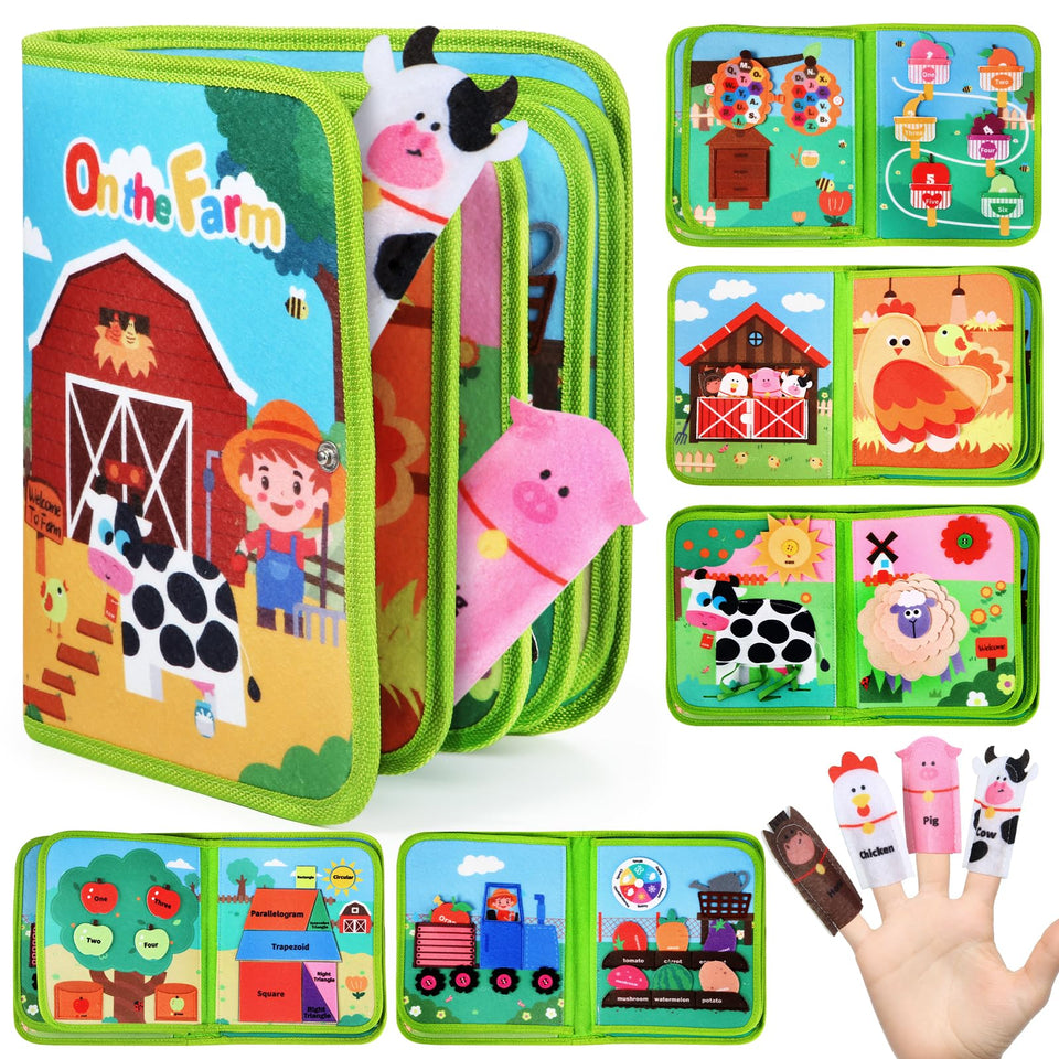Letapapa Farm Busy Book cover page with bright farm scenes for early exploration.