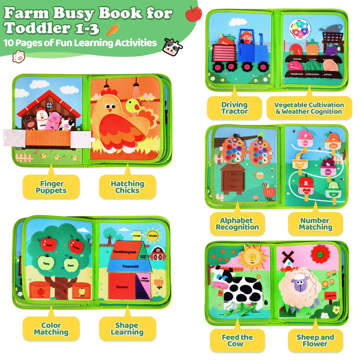 Letapapa Farm Busy Book fruit picking page encourages coordination and exploration.
