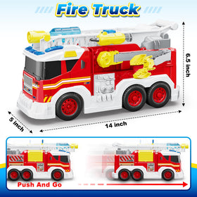 Letapapa fire truck with extended ladder demonstrates adjustable reach for rescue play.