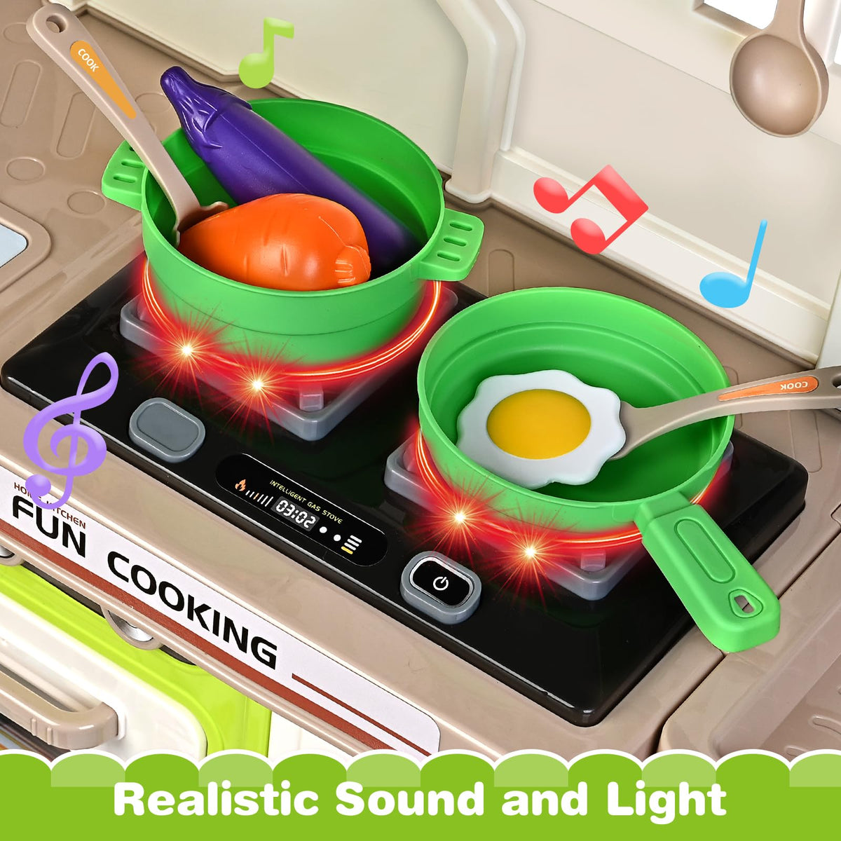 Letapapa play kitchen set oven open for realistic cooking moments.