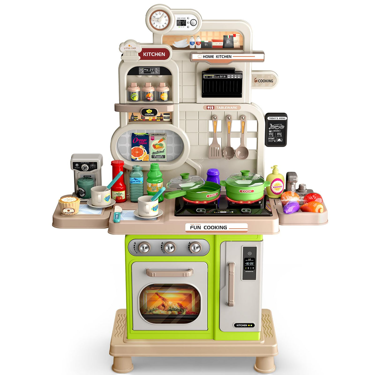 Letapapa play kitchen set realistic stove with lights and sounds for immersive pretend cooking.