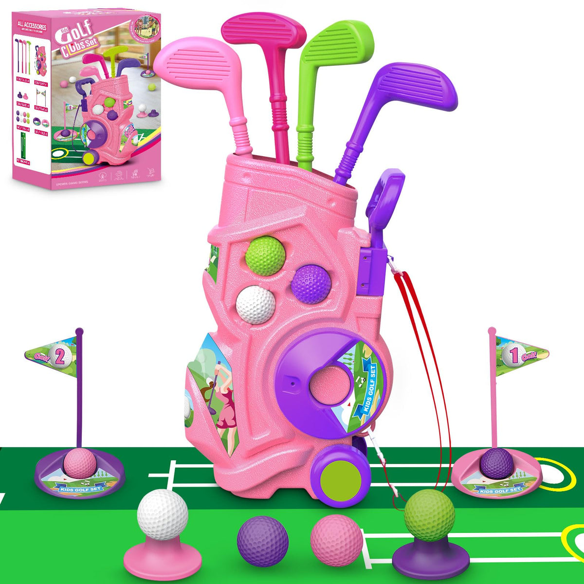 Letapapa toddler golf set cart with retractable handle for easy pull-along play indoors