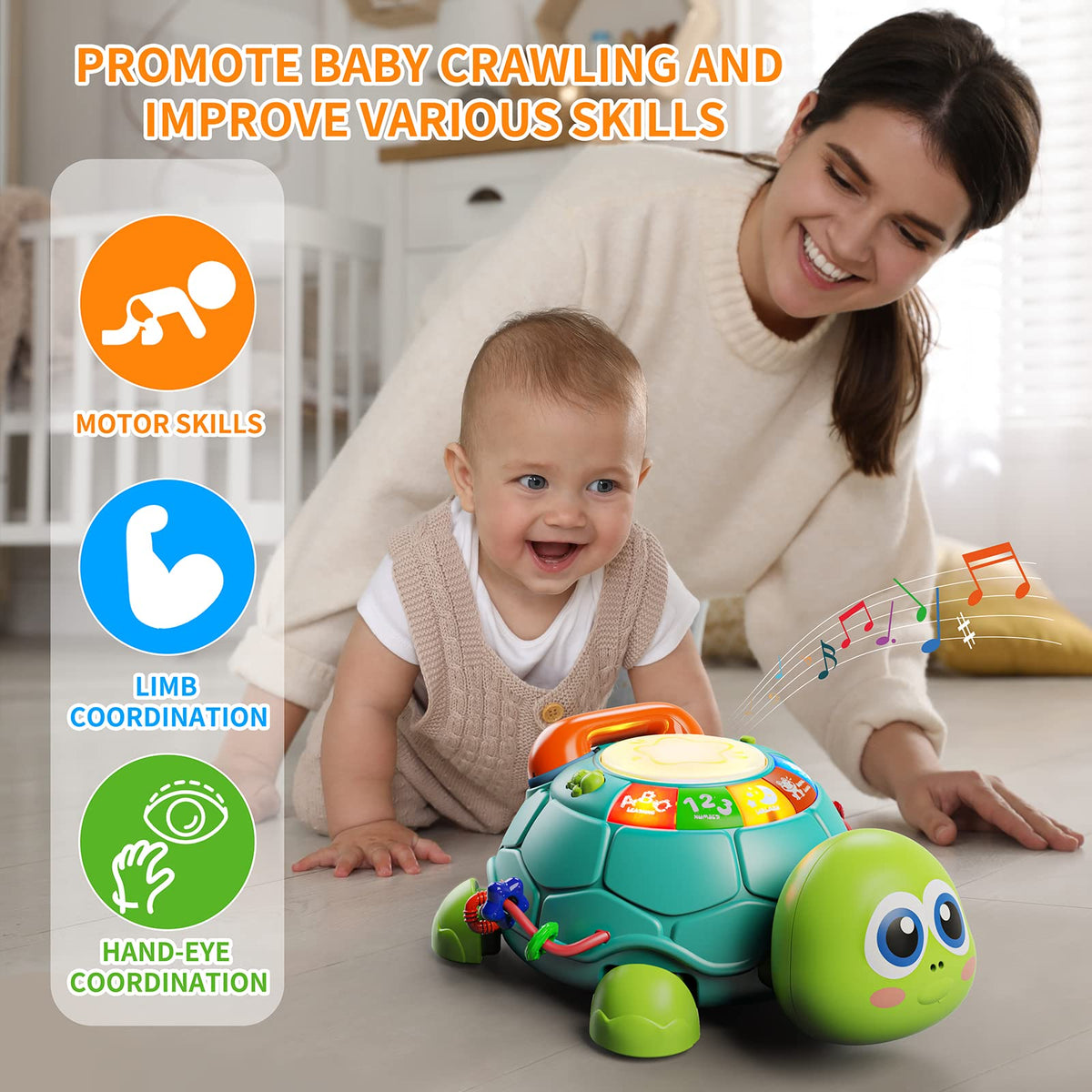 Letapapa turtle beads on the side support finger dexterity during play